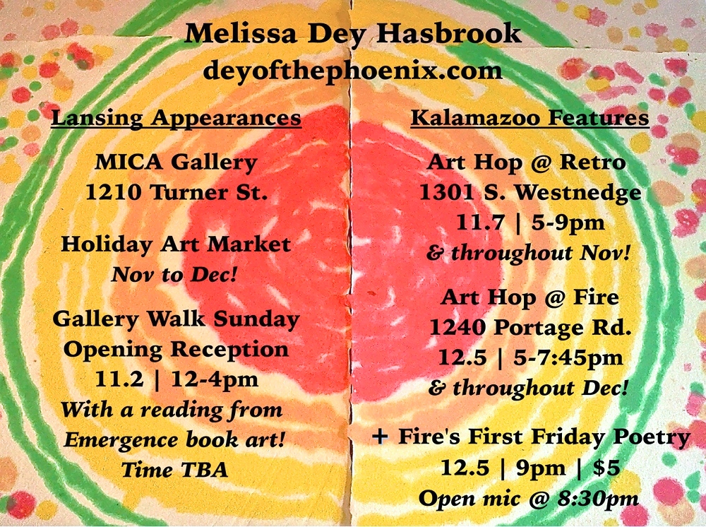 Events before my departure to Peru! FYI - the 11/2 reading is at 2pm.